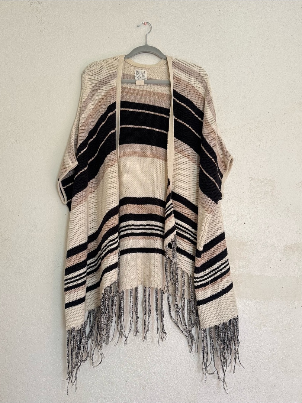 Billabong Open Front Stripe Baja Boho Fringe Cardigan
